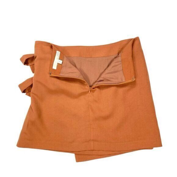 J.O.A. Wrap-Front Skirt Women Sz M Brown Rear Zip Asymmetrical Boho Coastal Mini - Picture 4 of 12
